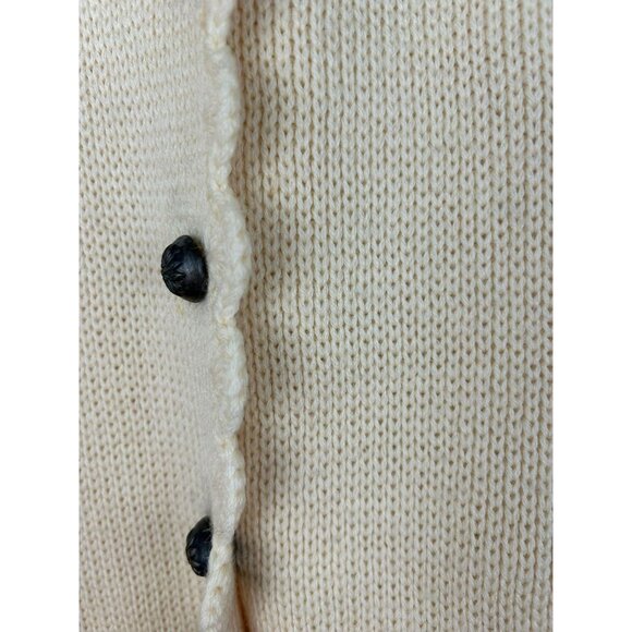 VTG Obermeyer Womens Beige 100% Wool Cardigan Sweater With Scalloped Trim Small - Picture 10 of 12